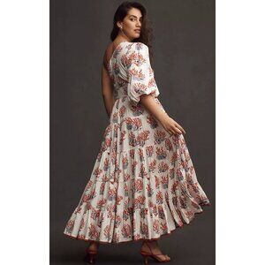 Anthropologie White and Red Floral Maxi Dress